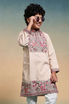 Perfect Beige Viscose Silk Kurta & Pant For Festive Wear