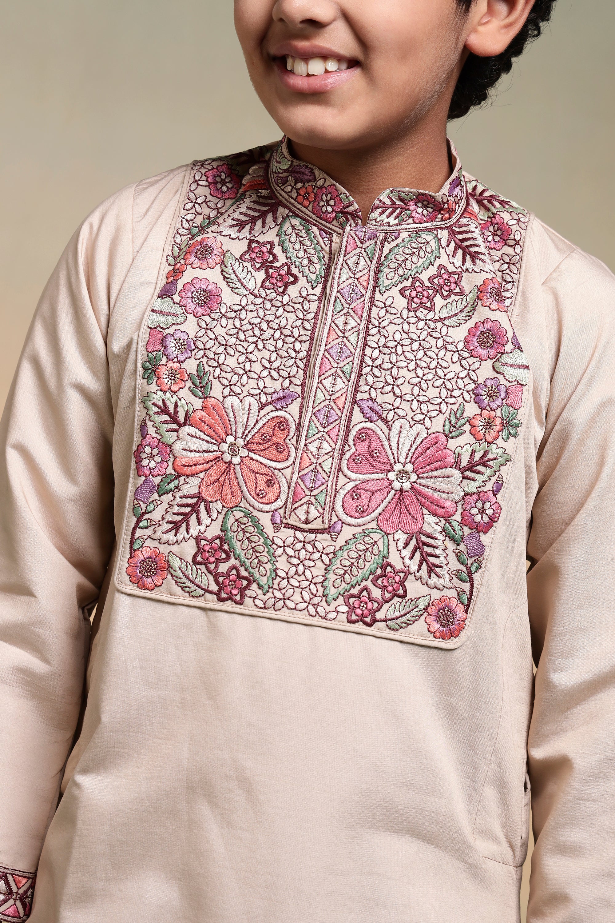 Perfect Beige Viscose Silk Kurta & Pant For Festive Wear