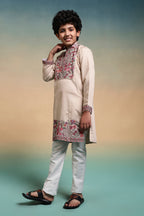 Perfect Beige Viscose Silk Kurta & Pant For Festive Wear