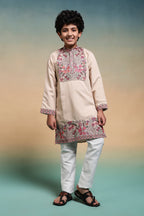 Perfect Beige Viscose Silk Kurta & Pant For Festive Wear