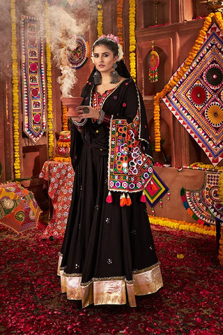 Trendy Black Mirror Work Chaniya Choli for Navratri