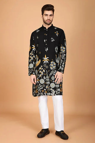 Black Designer Viscose Rayon Men's Kurta Online