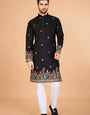 Black Designer Viscose Silk Kurta with Thread Work