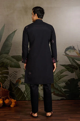 Black Mirror Work with Embroidered Kurta Set for Men
