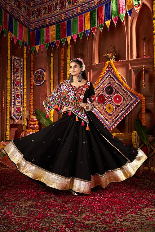 Trendy Black Mirror Work Chaniya Choli for Navratri