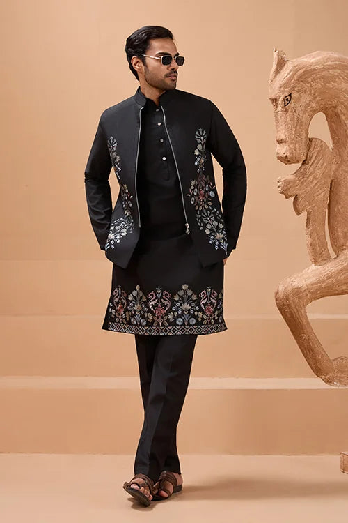 Premium Black Color Special Koti Kurta Set for Mens Wear