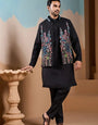Magic Black Wedding Look Koti Kurta Set for Mens Wear