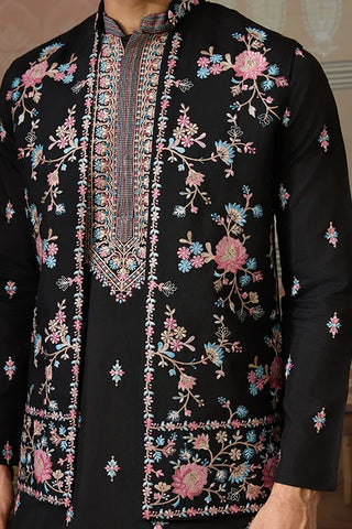 Black Mens Kurta with Stylish Koti for Wedding Wear