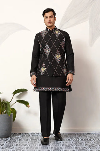 Premium Wedding Black Koti Kurta Pajama for Mens Wear