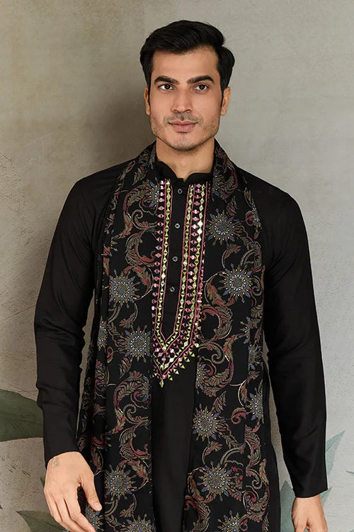 Royal Black Mirror Kurta with Dupatta Set for Wedding Functions