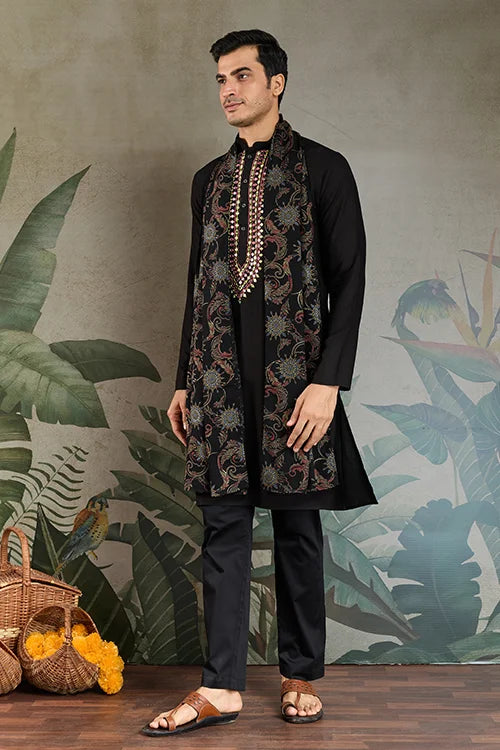 Royal Black Mirror Kurta with Dupatta Set for Wedding Functions