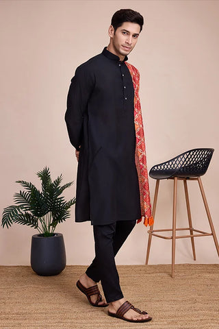 Black Print With Sequins Work Designer Men's Kurta