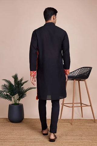 Black Print With Sequins Work Designer Men's Kurta