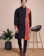 Black Print With Sequins Work Designer Men's Kurta