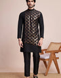 Black Silk Embroidered Work Designer Men's Wear Kurta