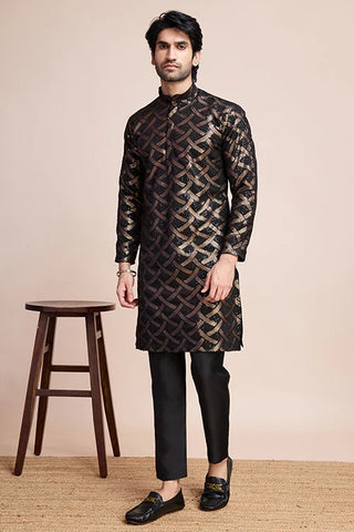 Royal Black Color Silk Kurta with Heavy Thread & Hand Work