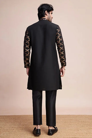 Royal Black Color Silk Kurta with Heavy Thread & Hand Work