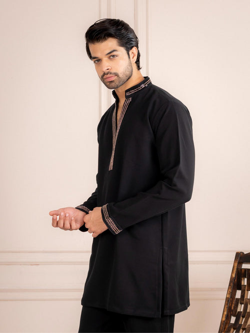 Black Armani Beads & Thread Kurta Set | Tulip Designer
