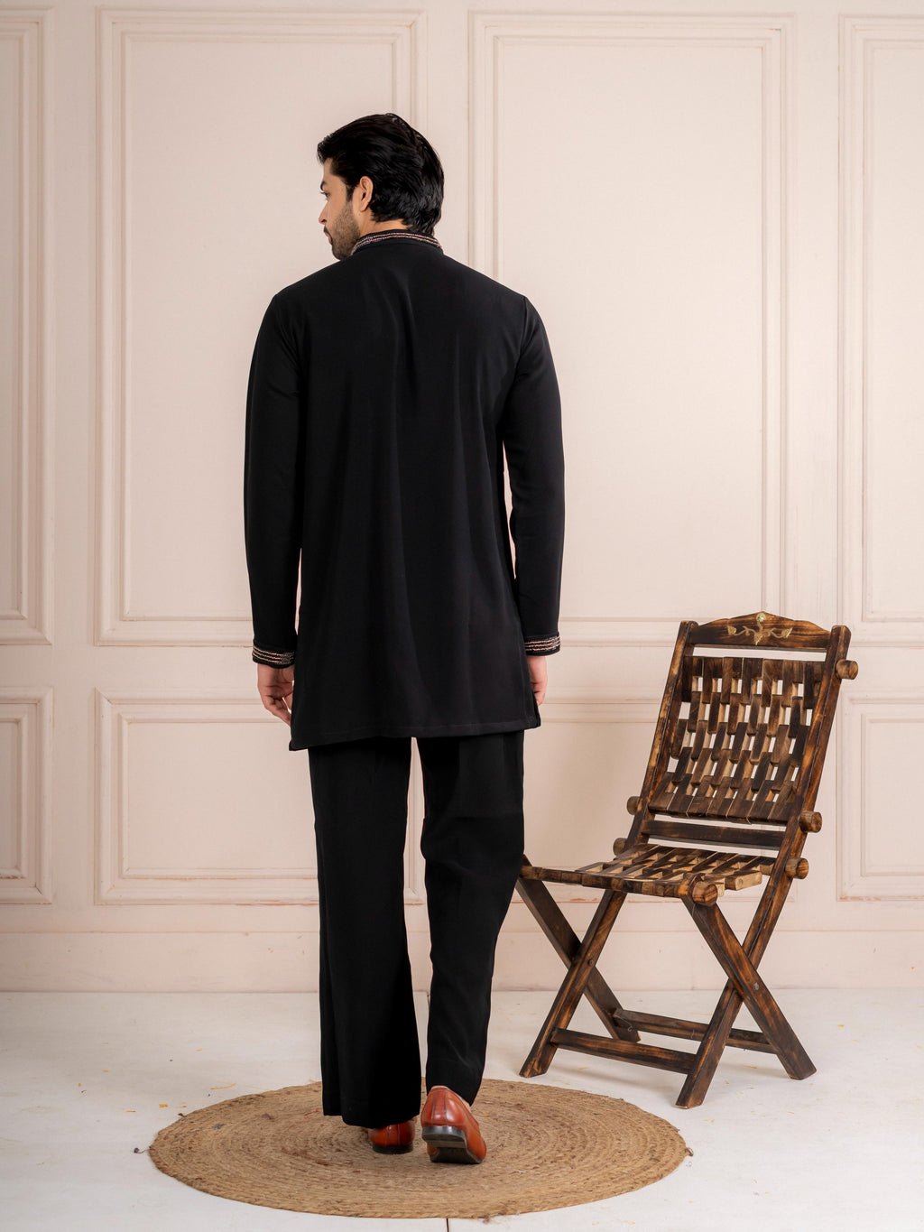 Black Armani Beads & Thread Kurta Set | Tulip Designer
