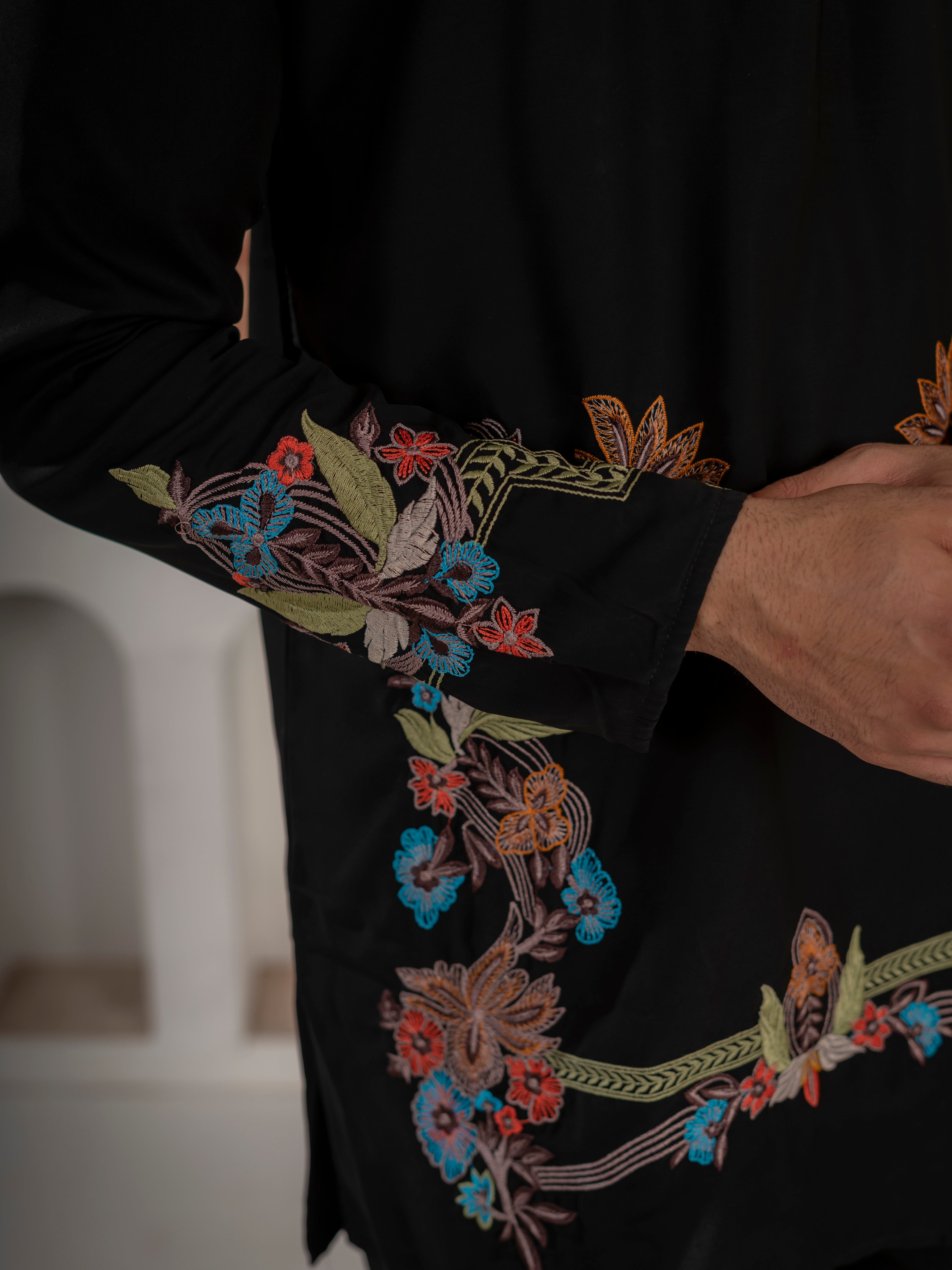 Black Armani Lachka Multicolor Embroidery Kurta & Bell Bottom Pant
