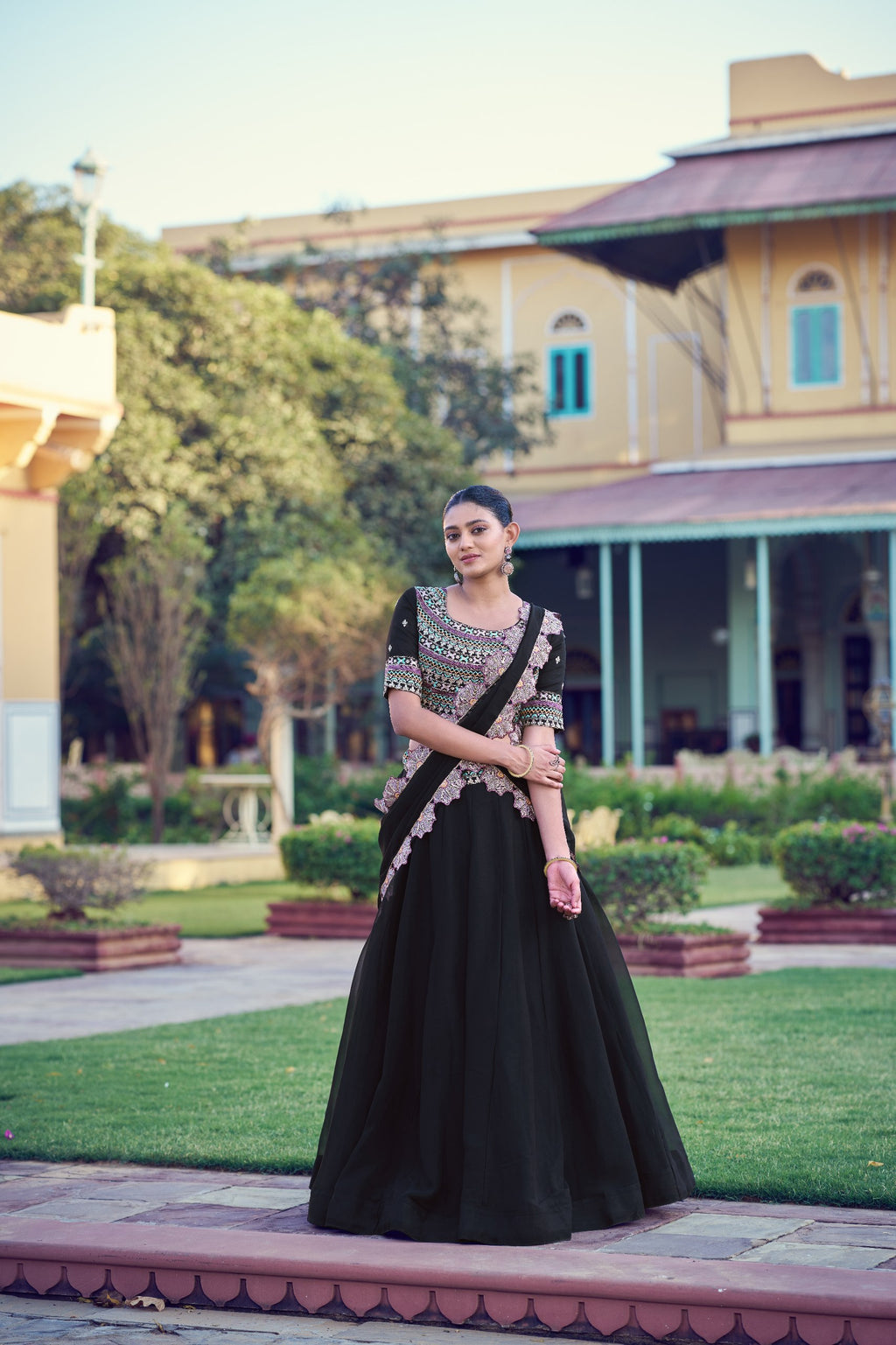 Luxury Black Aurum Georgette Heavy Flair Lehenga Collection for Women
