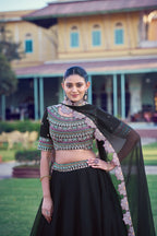 Luxury Black Aurum Georgette Heavy Flair Lehenga Collection for Women
