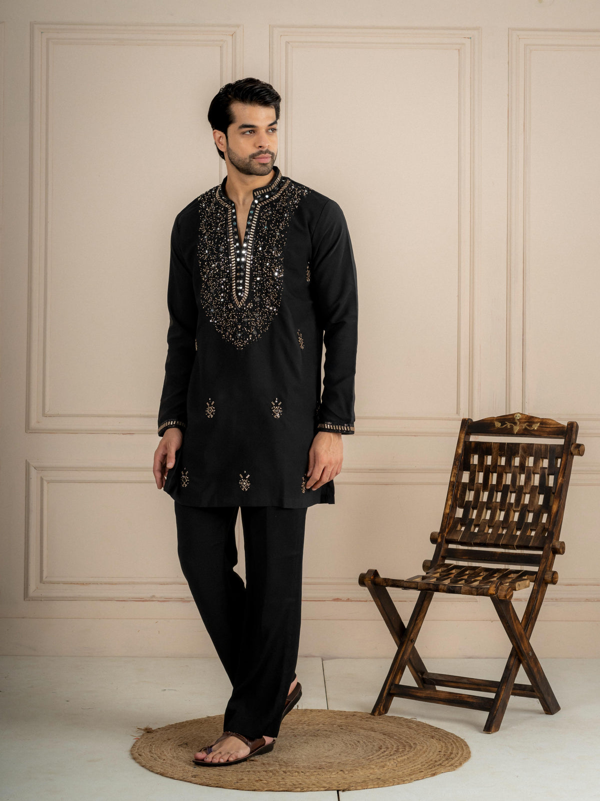 Black Lachka Beads Mirror Kurta Set | Tulip Designer
