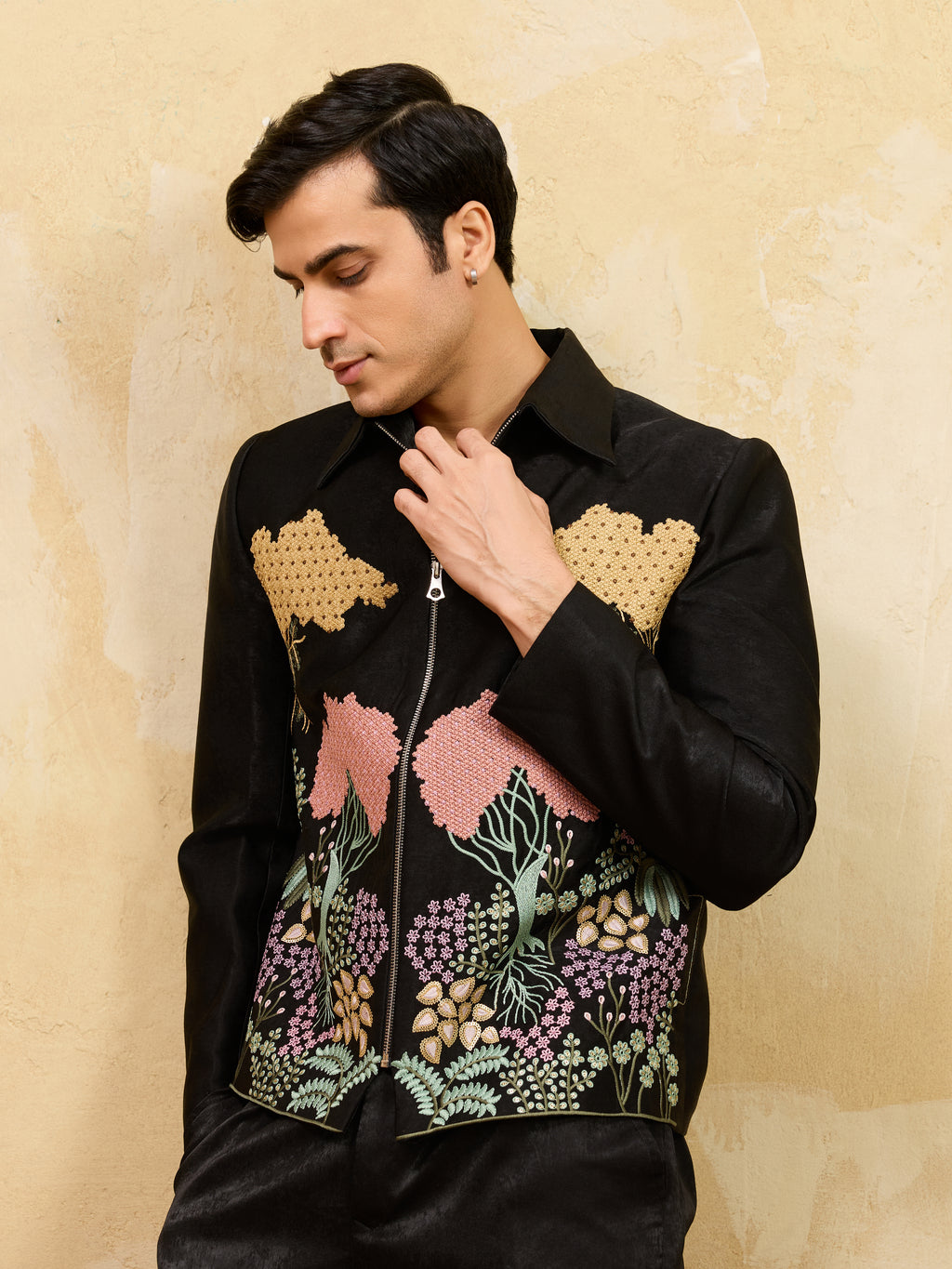 Luxury Black Bomber Jacket with Pant for Men Wedding Wear