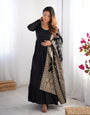 Pure Roman Silk Chanderi Fabric Fully Flared Anarkali Suit With Pent and Dupatta Set - Black