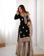 Premium Black Chinon Silk Coding Sequence Work Sharara Suit Set with Dupatta
