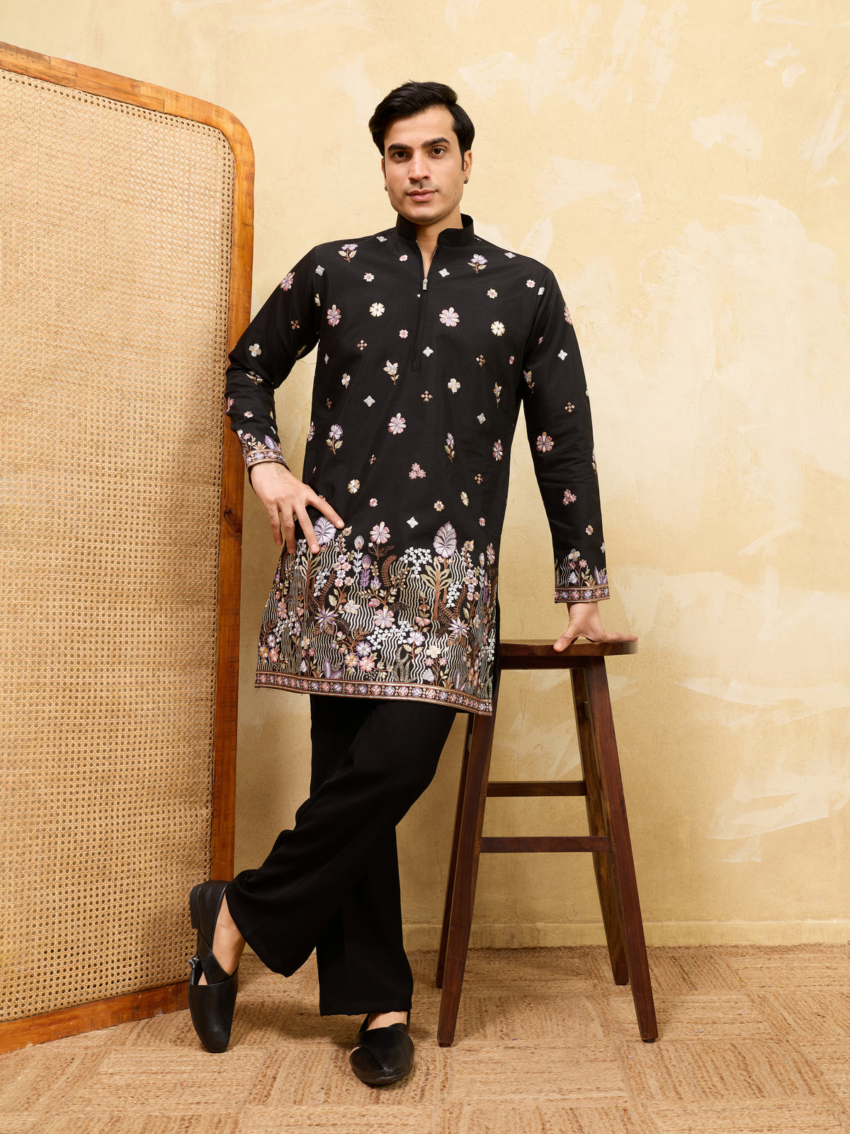 Royal Black Embroidered Designer Kurta Set with Premium Finish

