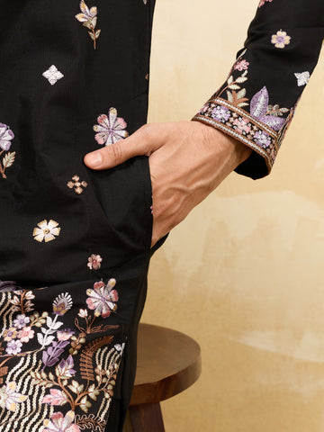 Royal Black Embroidered Designer Kurta Set with Premium Finish

