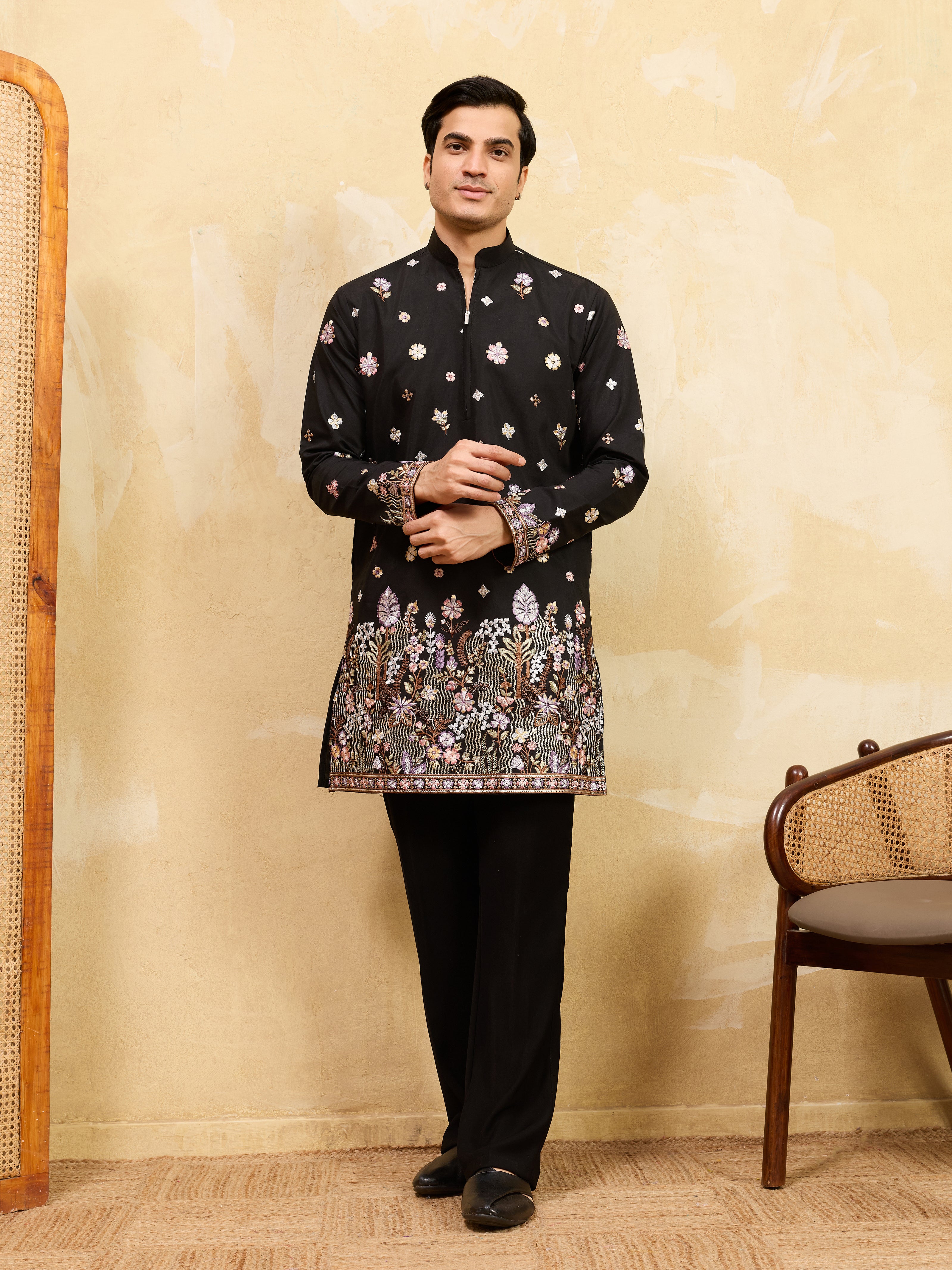 Royal Black Embroidered Designer Kurta Set with Premium Finish

