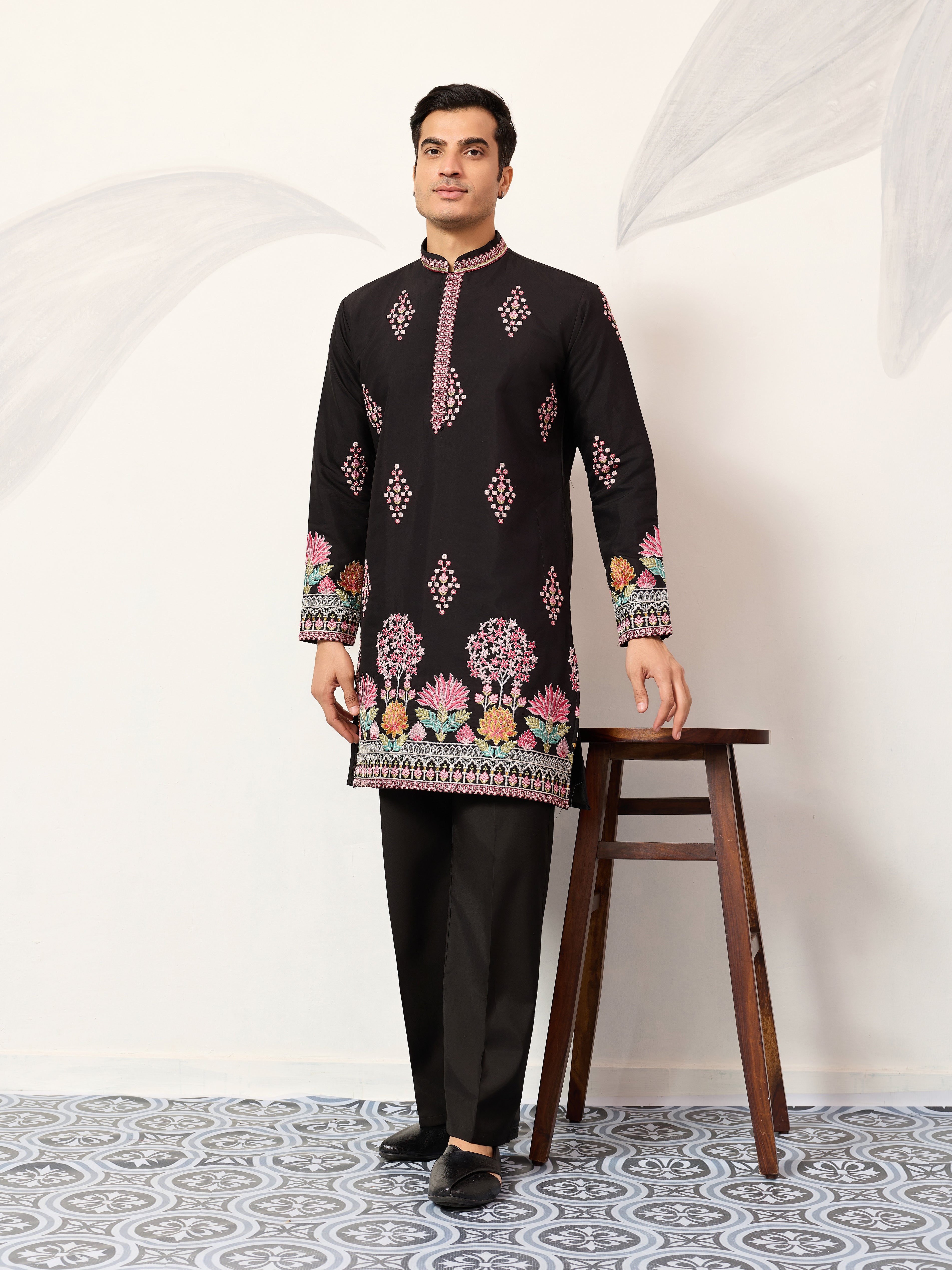 Ethnic Speical Classic Black Embroidered Kurta for Mens