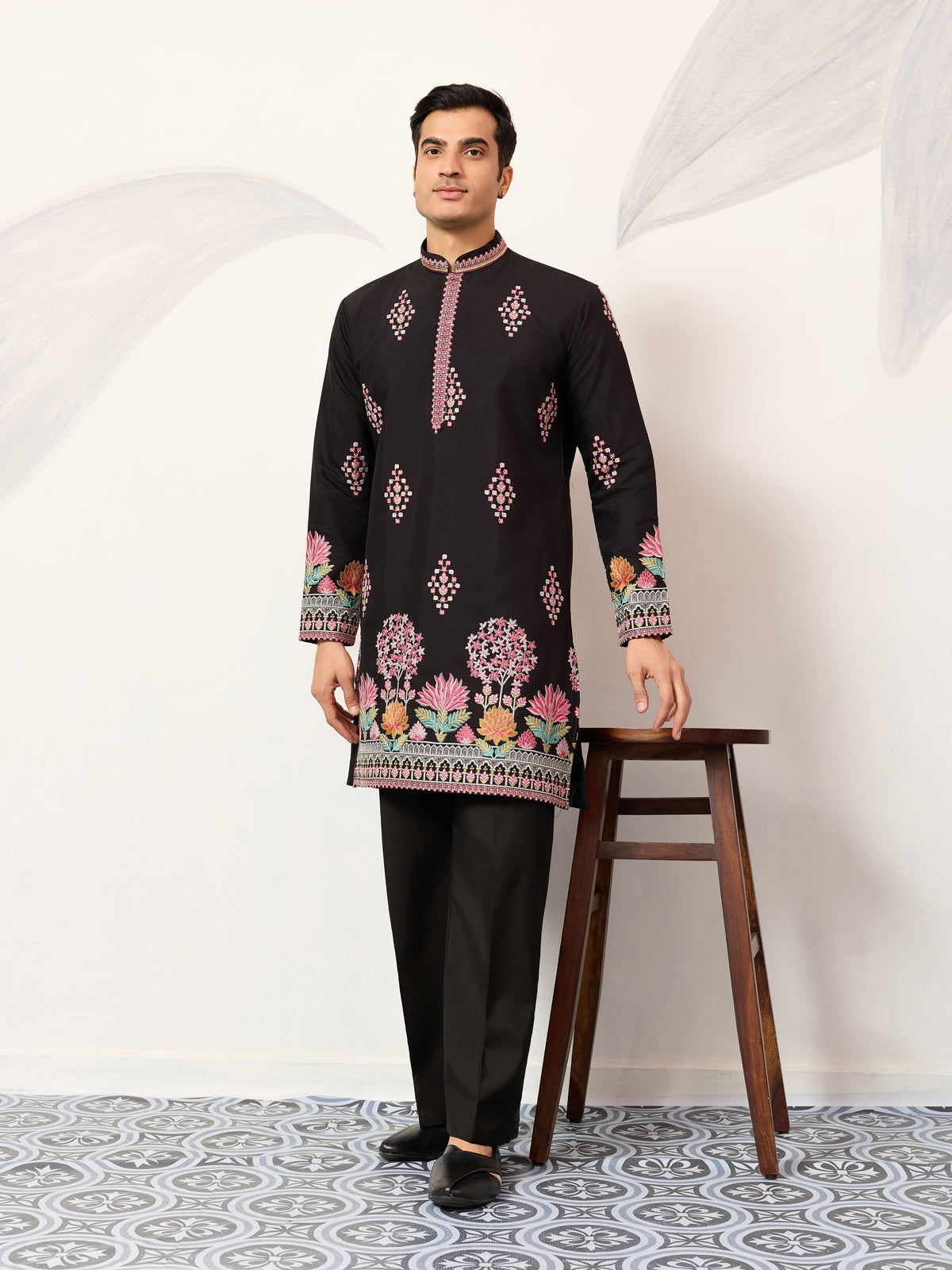 Ethnic Speical Classic Black Embroidered Kurta for Mens