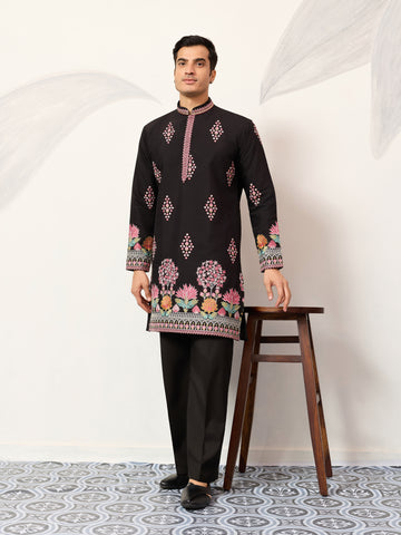Ethnic Speical Classic Black Embroidered Kurta for Mens