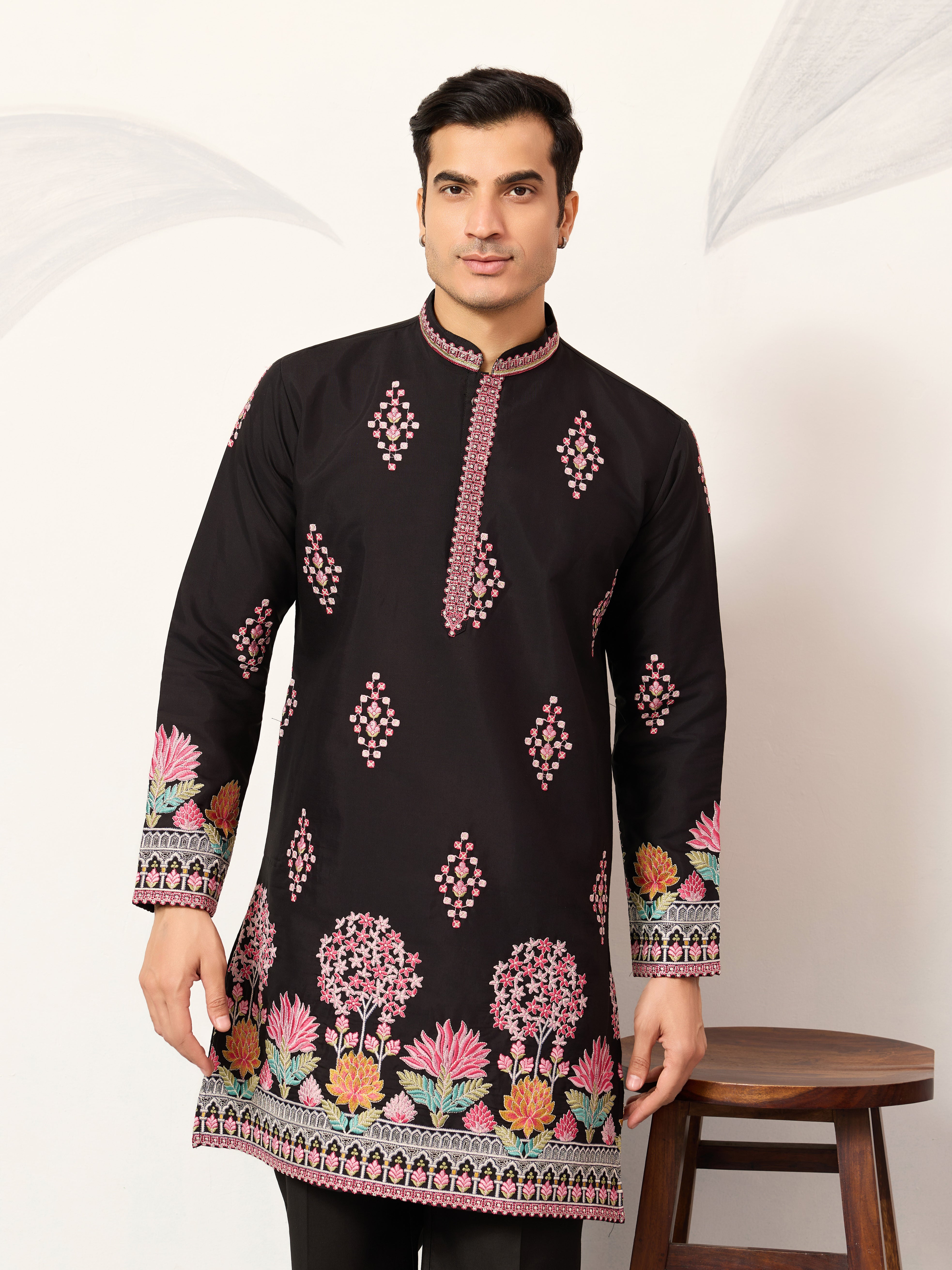 Ethnic Speical Classic Black Embroidered Kurta for Mens