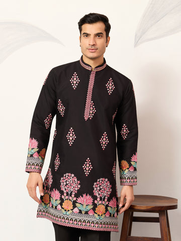 Ethnic Speical Classic Black Embroidered Kurta for Mens