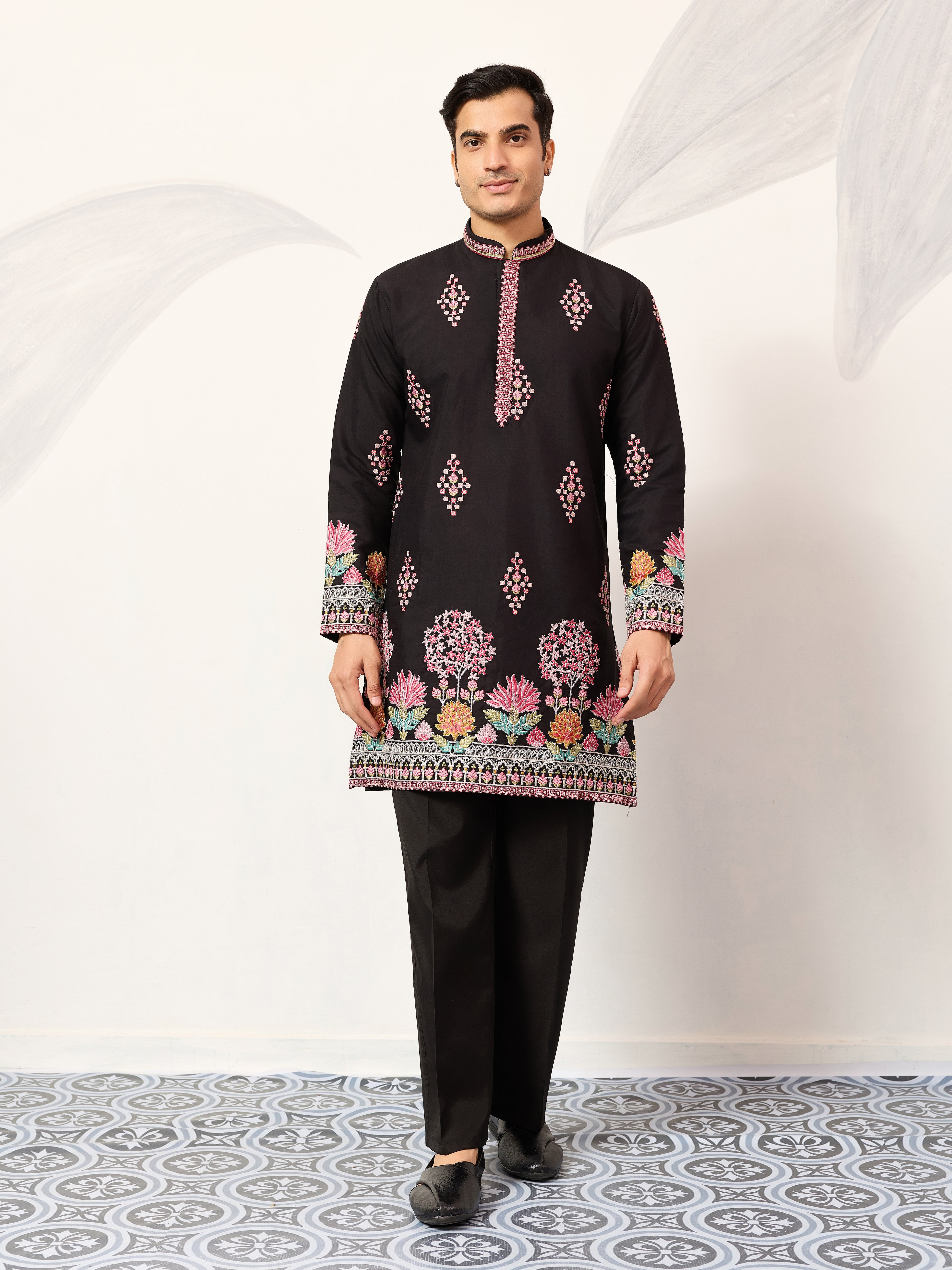 Ethnic Speical Classic Black Embroidered Kurta for Mens