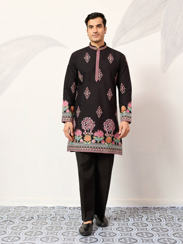 Ethnic Speical Classic Black Embroidered Kurta for Mens