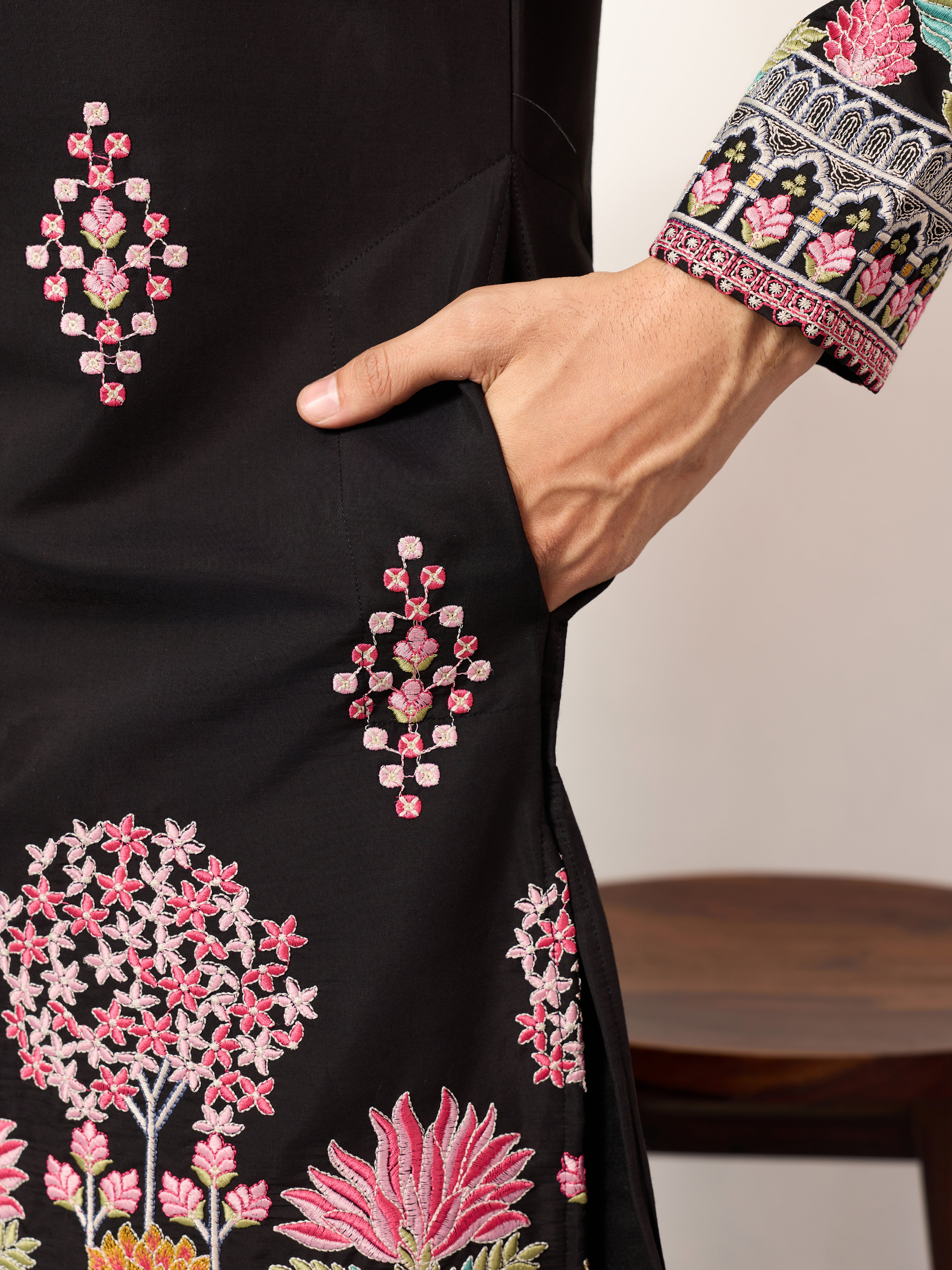 Ethnic Speical Classic Black Embroidered Kurta for Mens