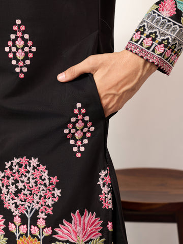 Ethnic Speical Classic Black Embroidered Kurta for Mens