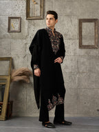 Royal Black Japanese Lachka Thread Embroidered Kurta Set for Men
