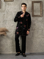 Stylish Black Japanese Lachka Embroidered Kurta Set For Festive Wear