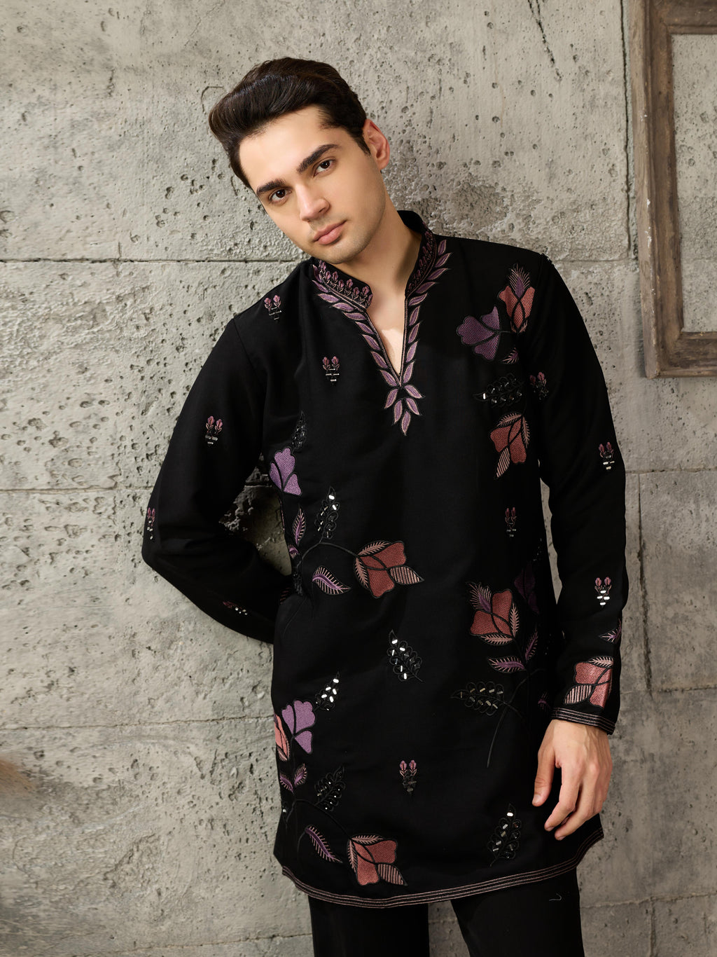 Stylish Black Japanese Lachka Embroidered Kurta Set For Festive Wear
