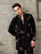 Stylish Black Japanese Lachka Embroidered Kurta Set For Festive Wear
