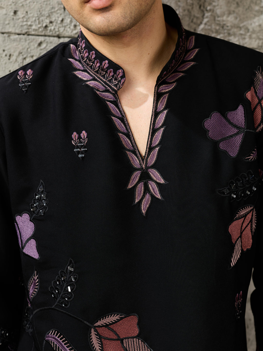 Stylish Black Japanese Lachka Embroidered Kurta Set For Festive Wear
