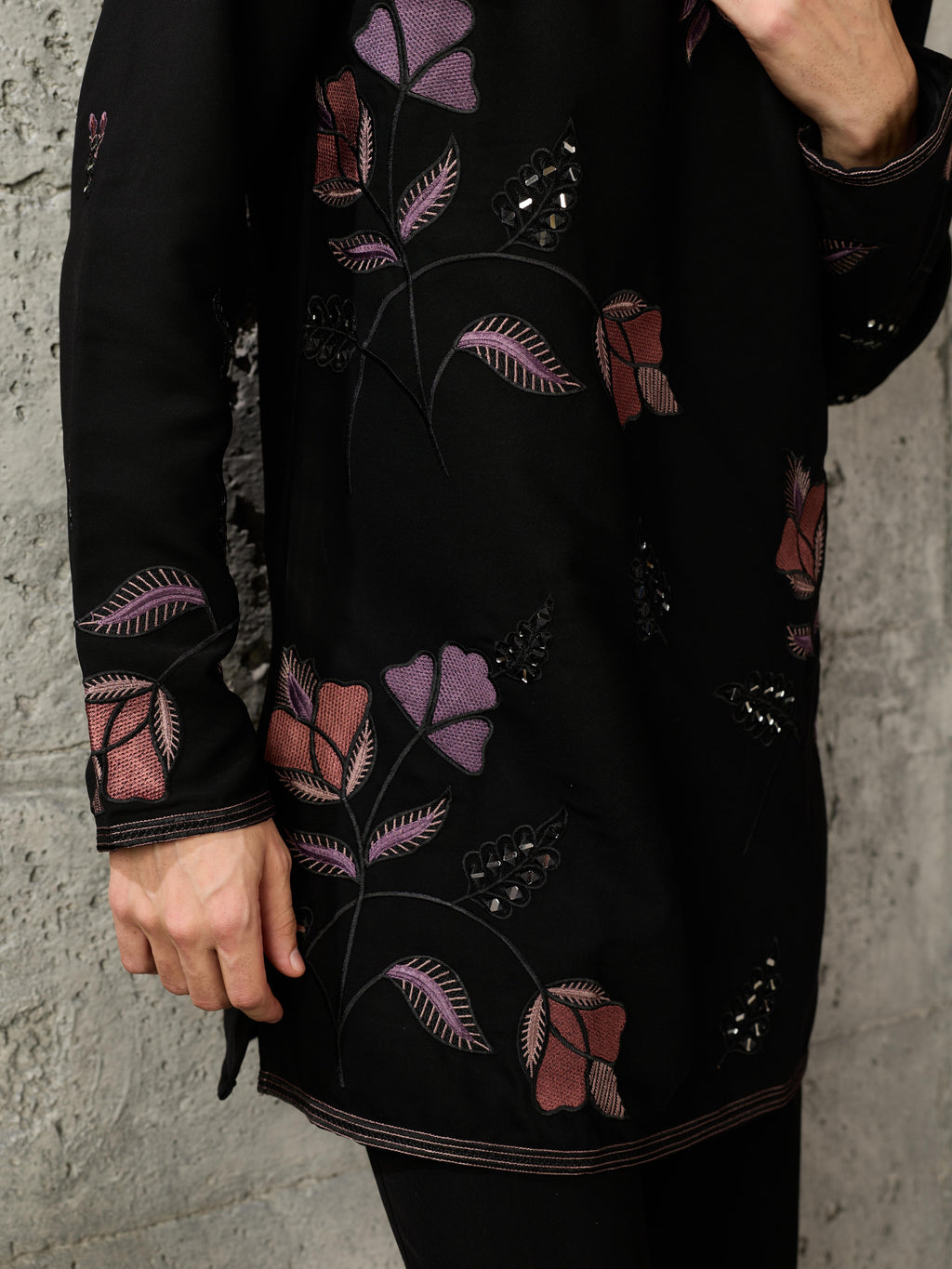 Stylish Black Japanese Lachka Embroidered Kurta Set For Festive Wear
