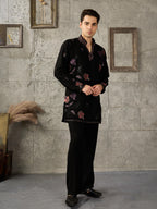 Stylish Black Japanese Lachka Embroidered Kurta Set For Festive Wear

