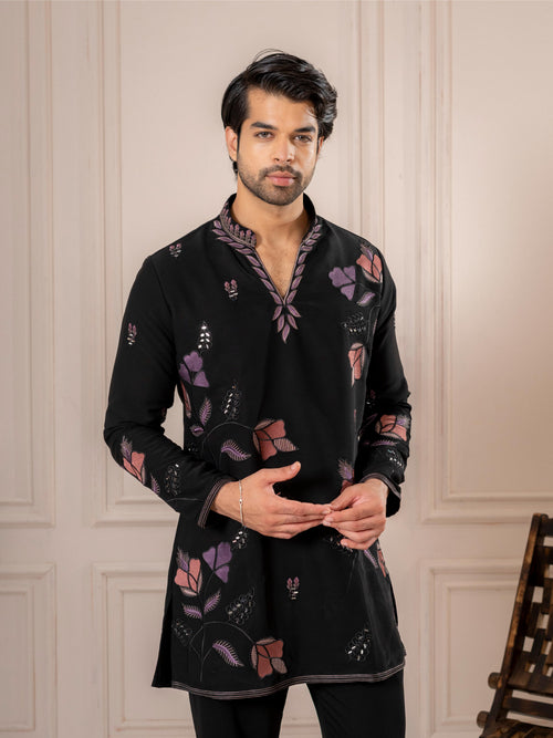 Black Embroidered Kurta Set For Men | Tulip Designer
